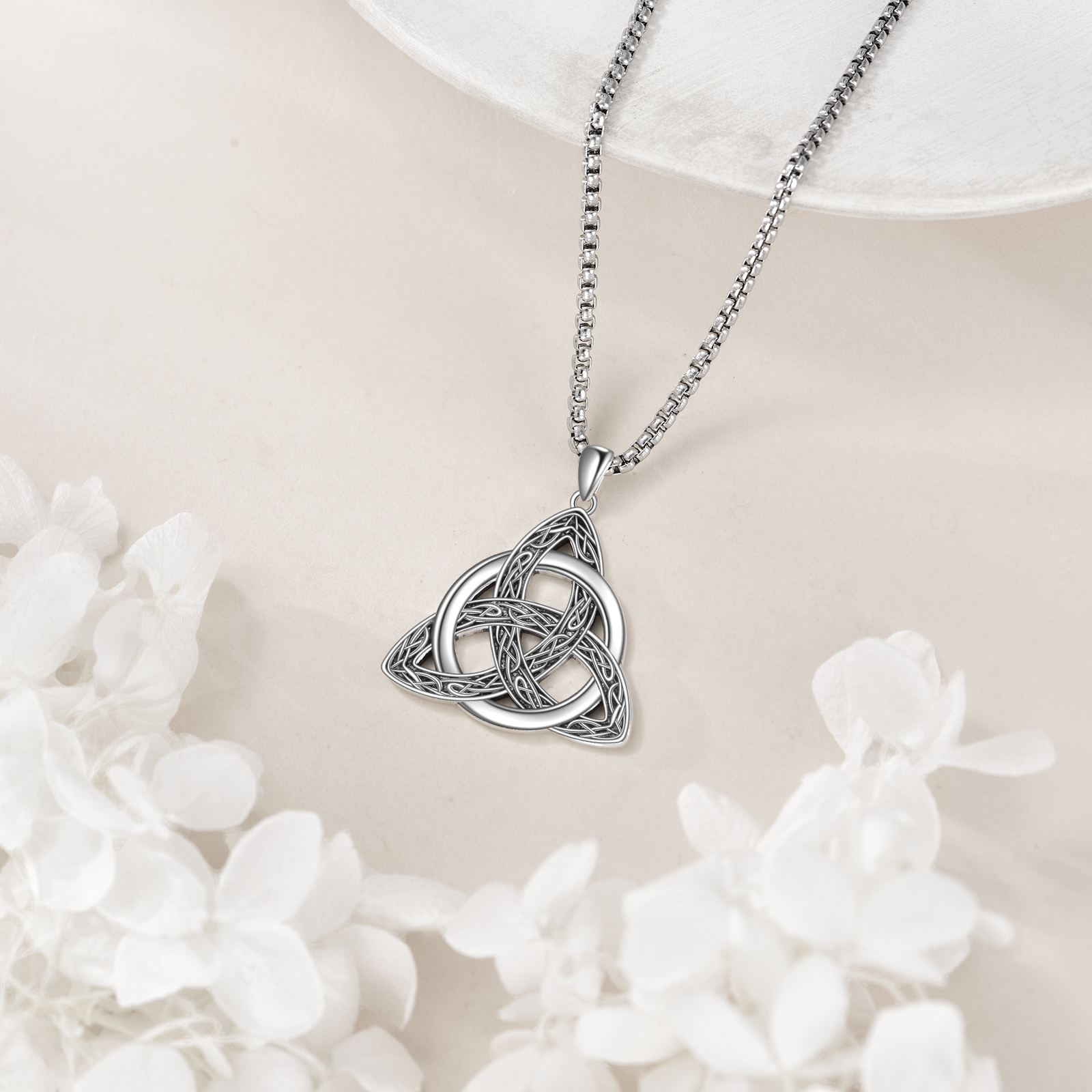 YAFEINI Celtic Triquetra Necklace, 925 Sterling Silver